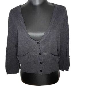 Free People Cardigan Sweater Cropped Button Up Cotton Nylon Black Size Medium